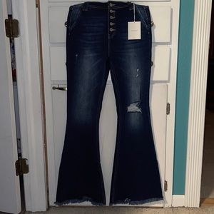 Kancan High Rise Distressed Flares